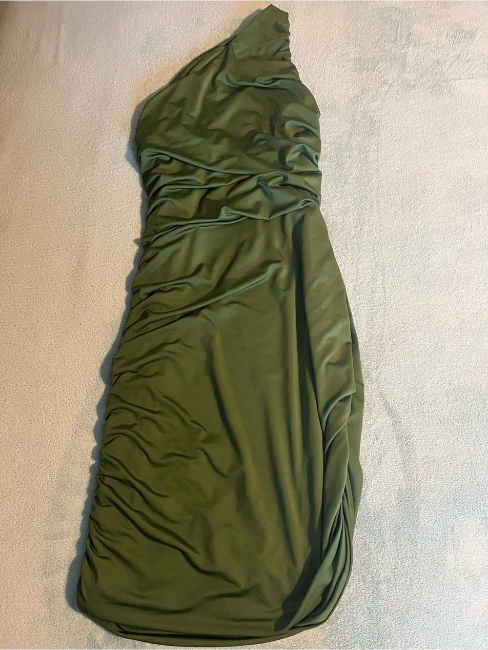 Olive Green One-Shoulder Ruched Women’s Dress